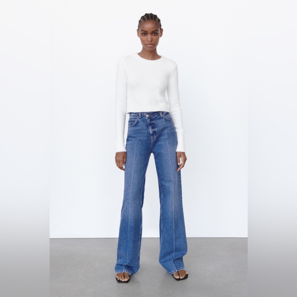NWT White Small Zara Cropped Long sleeve Sweater